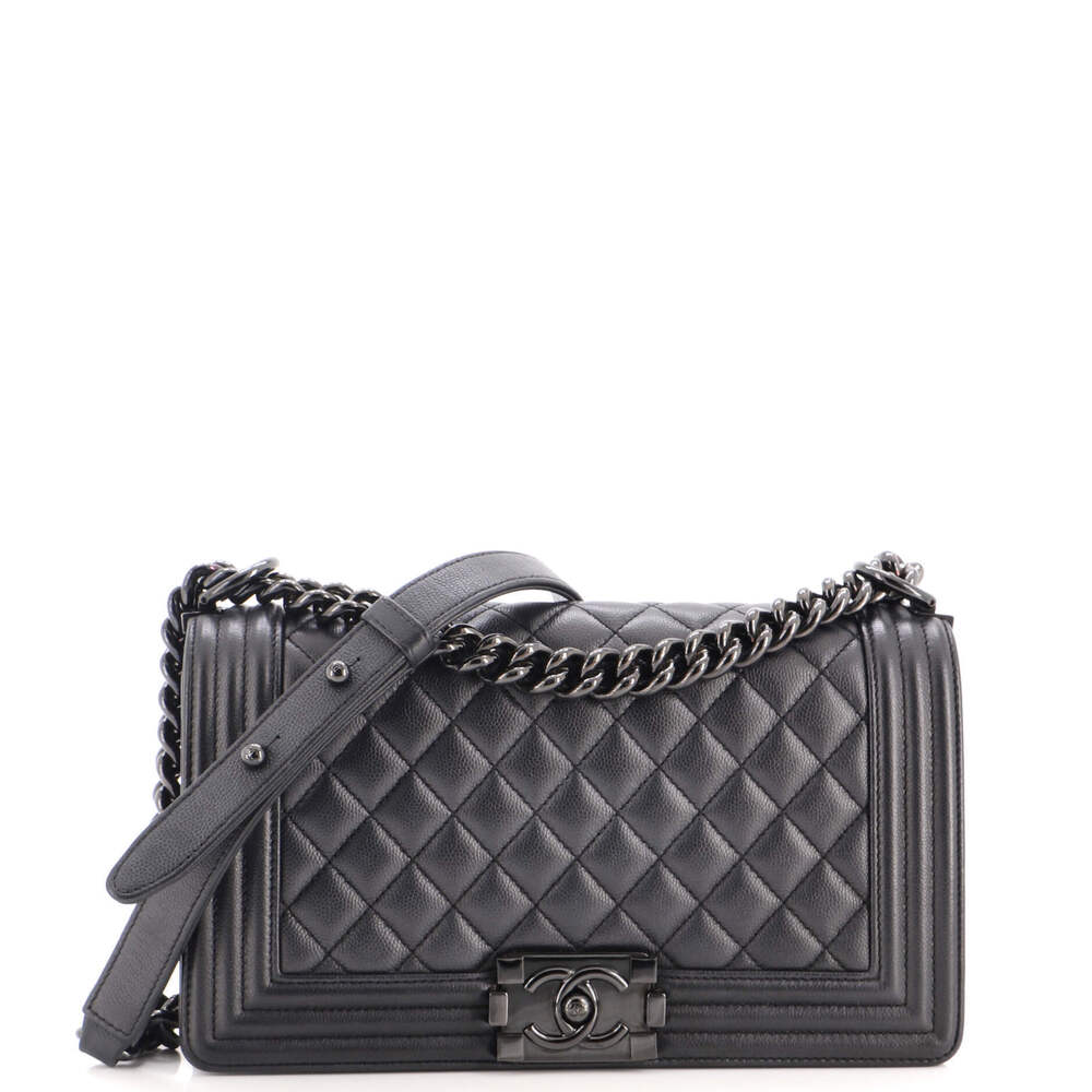 Chanel Old Medium So Black Boy Flap Bag Quilted Caviar